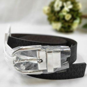 MICHAEL KORS Belt Brown/Black Logo Silver-tone Twist Reversible Buckle Size:M